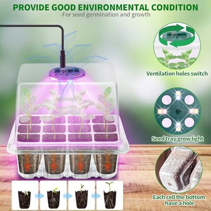 Seed Starter Trays with Grow Light Kit, 2 Pack Plant Greenhouse Propagator - size: 2-Pack (Transparent)