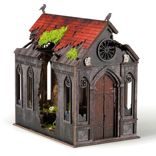 VORATHIS Book Nook Kit, 3D Wooden Puzzle for Adults(Lost Cathedral) - color: Lost Cathedral