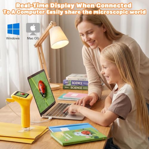 Kids Microscope, 1000X with 3.0" Large IPS Screen (Yellow) - color: Yellow