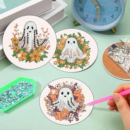 8 Pcs Diamond Art Coasters Kit for Adult with Holder, Diamond Coaster 4x4in - color: Ghost Coasters, size: 8 Pcs 4x4in