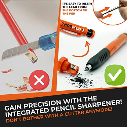 THORVALD 6-in-1 Carpenter Square 7 inch (1/16" Precision) T Square Multi-Purpose Carpenter Tools : Wrench, Square, Protractor, Ruler, Marking Gauge, Drill Gauge, Includes 2-in-1 Carpentry Pencil - color: 1 Square + 1 Pencil