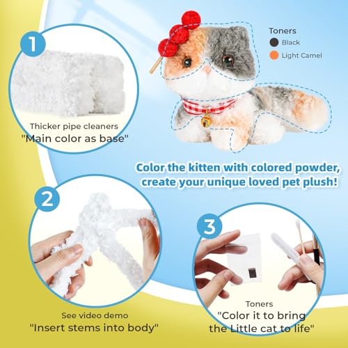 Pipe Cleaners Craft kit, A Pipe Cleaner kit Suitable for Beginners. It Includes a Kits for Making the Shapes of 4 Animal and Comes with Simple and Easy-to-Understand Video tutorials(4pack cat)