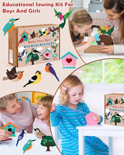 CiyvoLyeen Wild Birds Sewing Craft Kit Animal Sewing Kit for Boys and Girls Beginners Set of 12 Sewing Projects Gift for Kids - color: Birdie-12 Pcs