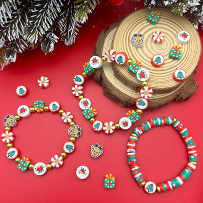 ZSFLZS Christmas Polymer Clay Beads Bracelet Making kit, Christmas Bead Christma Charms for Jewelry Making DIY Bracelet, Necklace, Earring Make, Mixed Beads Polymer Beads Clay Beads Charms - color: Christmas