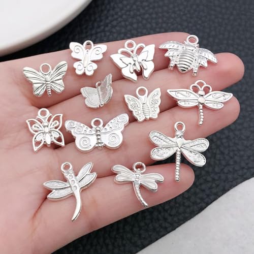 WOCRAFT 60pcs Bright Silver Butterfly Bracelet Charms for Jewelry Making Sets DIY Necklace Bracelet Keychain Crafting Charms Kit Craft Supplies (SN849) - color: Bright Silver, size: Butterfly Charms