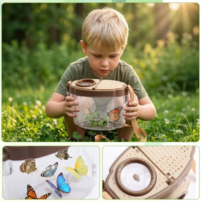 9 Pcs Bug Catcher for Kids, Outdoor Kids Explorer Kit with Magnifying Glass Butterfly Backpack & 6 Bug Catching Accessories, Outdoor Explorer Kit Nature Exploration Toys STEM Gift for Boys Girls 3-12