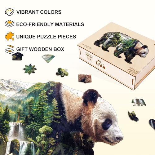 Mountain Panda Puzzles Adults Gifts for Women Men Wooden 150 Pieces 11.6 * 7.6in - color: Mountain Panda, size: Medium