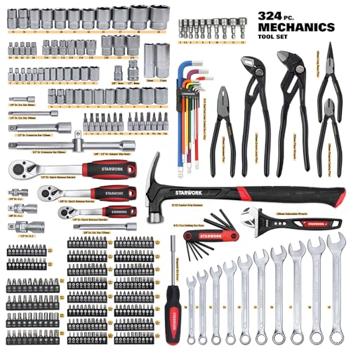 STARWORK TRUE MECHANIC™ 324-Piece Mechanics Tool Set and Socket Set with 22oz Dragon One-Piece Rip Hammer w/Grip, Professional - size: 324 PC