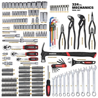 STARWORK TRUE MECHANIC™ 324-Piece Mechanics Tool Set and Socket Set with 22oz Dragon One-Piece Rip Hammer w/Grip, Professional - size: 324 PC