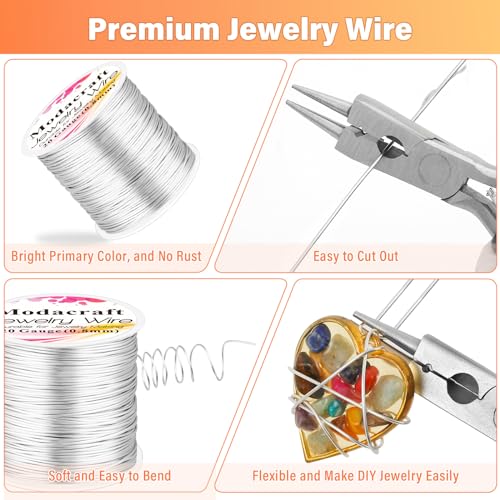 20 Gauge Silver Jewelry Making Wire with 4 in 1 Plier modacraft 82FT Craft Wire 0.8mm Tarnish Resistant Copper Wire Beading Wire for Jewelry Making Supplies and Crafting - color: Silver, size: 20 Gauge
