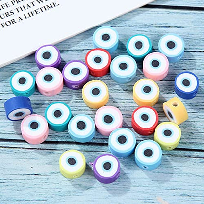 100pcs Colorful Evil Eye Polymer Clay 10mm Spacer Beads for Women Jewelry Making DIY Bracelet Necklace Hair Clip Accessories (Evil Eye) - color: Evil Eye