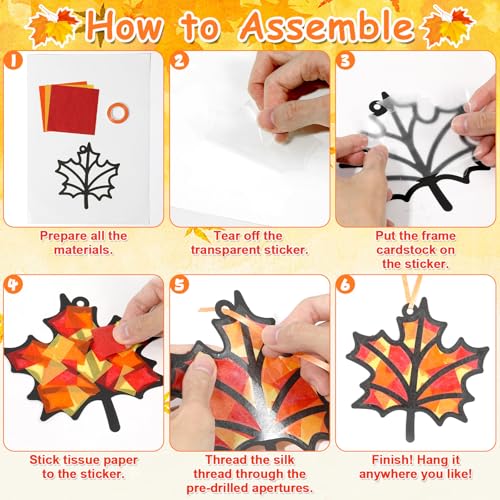 Qyeahkj 36 Set Fall Suncatchers Crafts for DIY Autumn Leaf Pumpkin Acorn Squirrel Window Tissue Paper Craft Kit Hanging Decor for Home Activity Art Project Birthday Party Favor Gift - style: Autumn