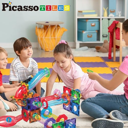 PicassoTiles Magnet Marble Run Tiles Pete The Cat Themed Character Marbles for Magnetic Building Block Construction Tile Maze Structures STEM Learning Pretend Play Fun Toys Girls Boys Ages 3+ PTG02 - style: PTG02