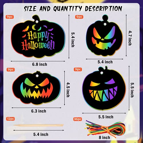 JULMELON 36Pcs Halloween Scratch Art Crafts for Kids, Party Ornaments Kit - style: Halloween Crafts