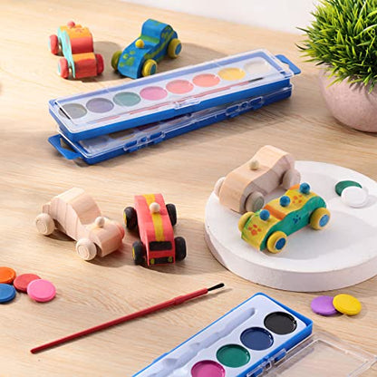 Leitee 24 Sets Wood DIY Car Toys, Unfinished Wooden Cars to Paint for Kids