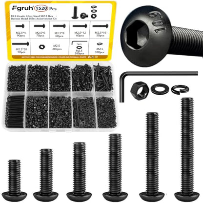 1520PCS M2.5 Hex Button Screws Assortment Kit, M2.5x4/6/8/12/16/20 mm - size: M2.5 1520pcs