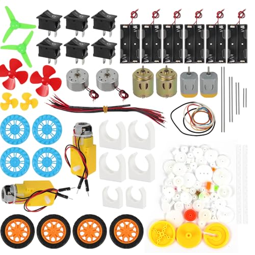 DC Motors Kit DIY Science Projects DC Motor Kit 3V-12V 25000RPM Mini Electric Hobby Motors with Plastic Gears, Battery Holder, Boat Rocker Switch, Shaft Propeller - color: A kit