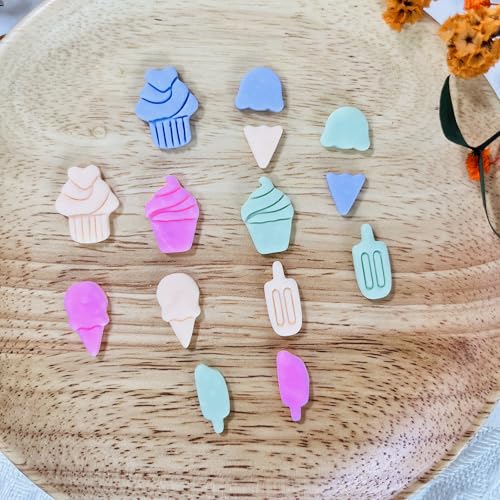 Xaekicr 7 PCS Cute Dessert Polymer Clay Cutters Set – Ice Cream, Cupcake, Cake Slice Clay Earring Cutters – DIY Polymer Clay Molds & Clay Tools for Jewelry Making - color: L color