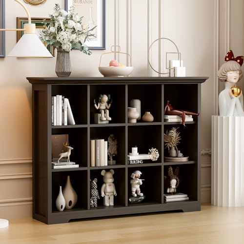 OSCHF 12-Cube Open Bookcase with Base, 3-Tier Wooden Bookshelf, Black - color: Black, size: 12-Cube