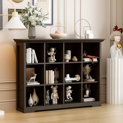 OSCHF 12-Cube Open Bookcase with Base, 3-Tier Wooden Bookshelf, Black - color: Black, size: 12-Cube