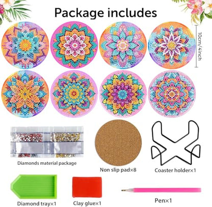 8 Pcs Diamond Art Coasters Kit for Adult with Holder, Diamond Coaster 4x4in - color: Mandala Coasters, size: 8 Pcs 4x4in