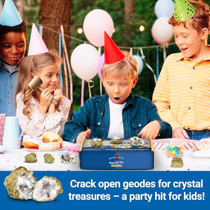 DANCING BEAR 25 Break Your Own Geodes, 90% Hollow, (Large 1.75-2.5") Crack Open & Discover Amazing Surprise Crystals Inside! Educational Info and Instructions Included, Fun Party Favors & Prizes - style: Large (1.75-2.5")