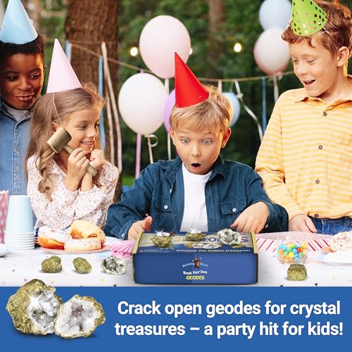 DANCING BEAR 25 Break Your Own Geodes, (Medium 1-1.5") 90% Hollow, Crack Open & Discover Amazing Surprise Crystals Inside! Educational Info and Instructions Included, Fun Party Favors & Prizes - style: Medium (1-1.5")