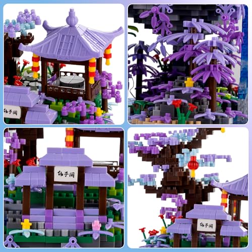 CAXIMSY Cherry Blossom Tree House Micro Building Blocks Set,Peach Blossom Pond Flowers Bricks Architecture Kit with LED Light Gifts for Adults and Kids（2500+Pieces） - style: Cherry Blossom Tree House-1