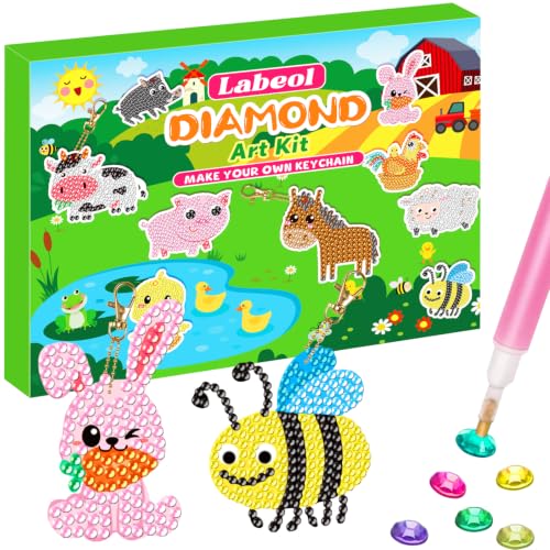 Labeol Diamond Art Kits for Kids with 5D Diamond Creat Your Own GEM Keychains Arts and Crafts for Kids Ages 8-12 Christmas Stocking Birthday Gifts for Kids 6+ - style: Farm
