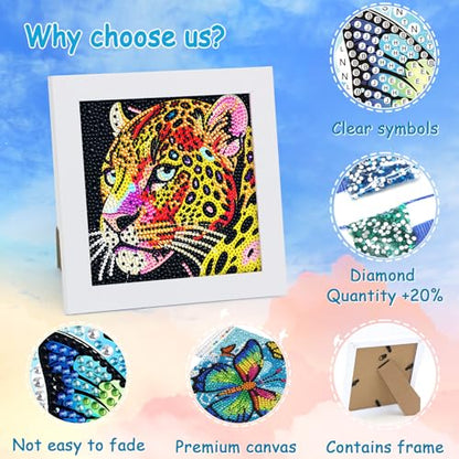 Libfx Diamond Art Kits for Kids with Frame Diamond Art for Girls Boys Beginners Arts and Crafts Birthday Gifts (Leopard) - color: Leopard