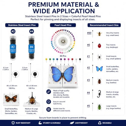 Insect Pinning Kit for Beginners, Complete Bug Specimen Mounting Tools with Combination EVA Foam Board, Wing Spreading Paper, Insect Pins, Tweezers & Scissors, Butterfly Mounting Kit for Entomology - size: Insect Specimen Tools