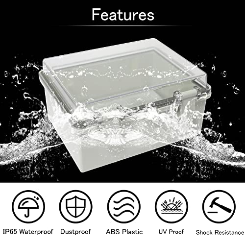 Junction Box IP65 Waterproof ABS Plastic Enclosure Hinged PC Clear Cover Electrical Project Box with Mounting Plate, Wall Brackets, Cable Glands 8.7"x 6.7" x 4.3"(220 * 170 * 110mm) - color: Clear Cover, size: 8.7"x 6.7" x 4.3"
