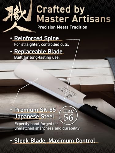 HIBINO Japanese Pull Saw 7.5 Inch Kataba | Made in Japan | Single Edge 14 TPI Fine Crosscut Blade | Lightweight Handsaw for Precision Woodworking, Joinery & Detail Projects | Replaceable Blade - size: 7.5 inch (190mm)