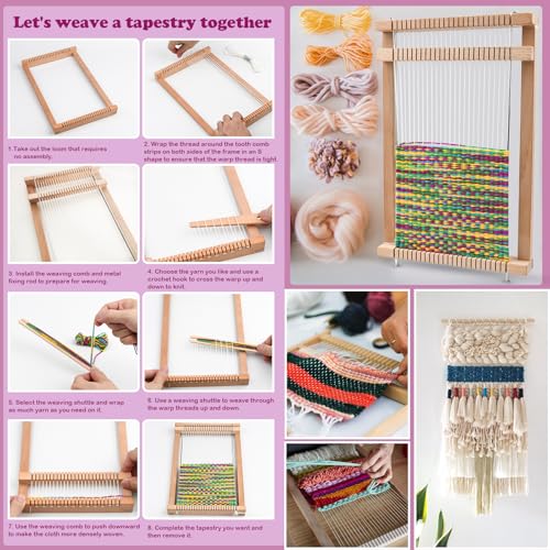 LYKTRIX Weaving Loom for Kids, Wooden Weaving Kit, Loom Kit for Kids Ages 8-12, Great Knitting Looms for Beginners and Girls Over 6 Years Old, Contains Enough Weaving Yarn 11.4" x 7.5" - size: 29×19cm
