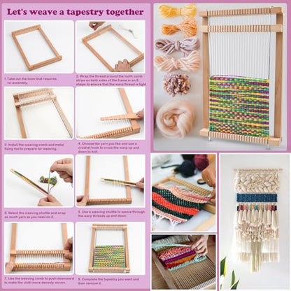 LYKTRIX Weaving Loom for Kids, Wooden Weaving Kit, Loom Kit for Kids Ages 8-12, Great Knitting Looms for Beginners and Girls Over 6 Years Old, Contains Enough Weaving Yarn 11.4" x 7.5" - size: 29×19cm