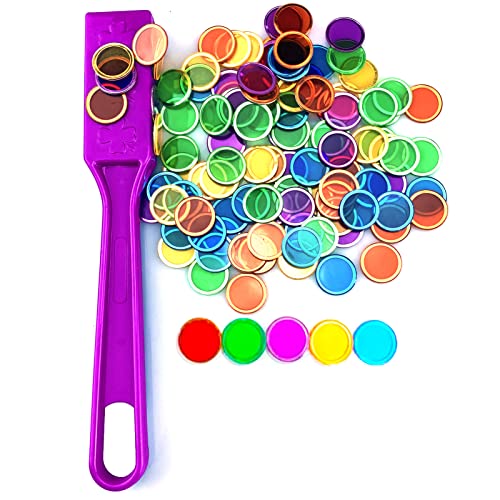 Magnetic Wands and Bingo Chips Set Magnet Wand 100 Multicolour Metal Ringed Discs Kids Science STEM Kit Learning Accessories Family Game Night Tokens - color: Purple