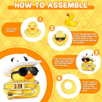 Cowboy Rubber Duck with Saxophone, Hat, Sunglasses & Gold Necklace - color: 02 Yellow With Saxophone