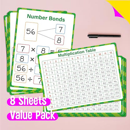 8 Packs Number Bond Whiteboards,Double Sided Dry Erase 1-12 Multiplication Chart Board Writable and Erasable White Board for Kids, Students,Classroom and Home (Each Measures 12” x 9”) Mathematics - color: Multiplication Learning Cards