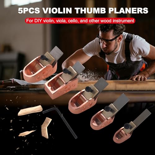 Luthier Tools, 5pcs finger plane cutter in different sizes Wood Planer Hand Plane with curved sole for DIY violin, viola, cello, and other wood instrument (Rose Gold)