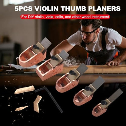 Luthier Tools, 5pcs finger plane cutter in different sizes Wood Planer Hand Plane with curved sole for DIY violin, viola, cello, and other wood instrument (Rose Gold)