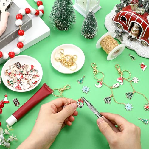 VioraWhite 213 Pcs Christmas Theme Lip Gloss Keychain Making Kit 100 Pink Enamel Charms 32.81 ft Gold Chains for DIY Crafts Women - style: Christmas Theme