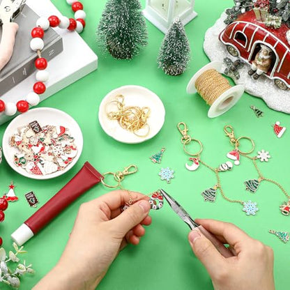 VioraWhite 213 Pcs Christmas Theme Lip Gloss Keychain Making Kit 100 Pink Enamel Charms 32.81 ft Gold Chains for DIY Crafts Women - style: Christmas Theme