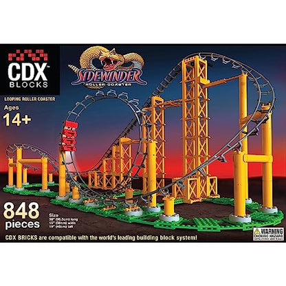 CDX Blocks: Sidewinder - 825 Pieces, Building Brick Set, Gravity Powered Looping Coaster Model, Promotes STEM Learning
