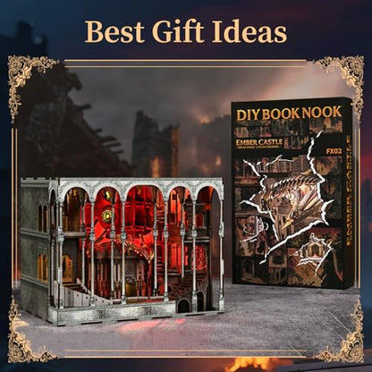 MiniCity Ember Castle DIY Book Nook Kit, Miniature House Puzzle with LED - color: Ember Castle