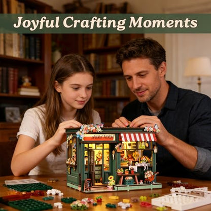 DIY Book Nook Kit with LED Light, Miniature Dollhouse, 3D Wooden Puzzle, Bookshelf Insert Decor Craft Gift (Flower House) - style: Flower House