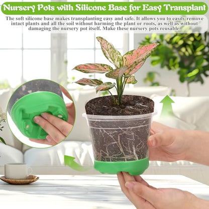 Caffox 45PCS Reusable Seed Starter Kit Includes 20 Packs 5" Clear Nursery Pots with Silicone Base, Repotting Mat, Gardening Gloves, Plant Labels and Seedling Tools for Easy Transplant - size: 5 Inch Clear Nursery Pots