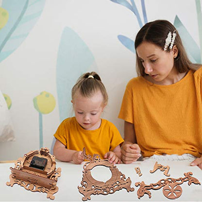 OWNONE1 Wooden 3D Puzzle Clock Model Kit for Adults, DIY Desk Clock, Dark Wooden 3D Puzzles, Crafts Gifts for Kids Children - style: Clock