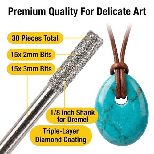 Diamond Dremel Bits, 30-Pc Set 2mm & 3mm for Sea Glass, Stones & Lapidary - size: 2mm - 3mm