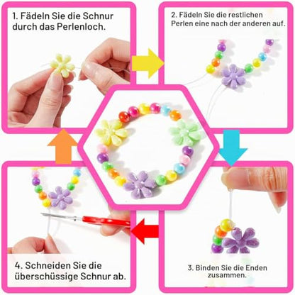 Beads for Kids Crafts, 1100 Jewelry Making Kit Includes Scissor, String, Instruction and Accessories for Bracelet Making, Toys for Girls by Inscraft