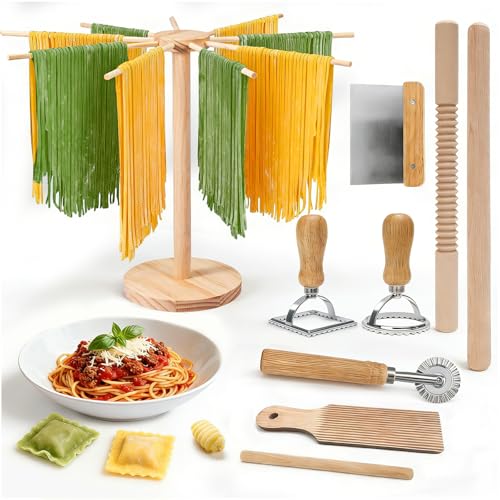 9 PCS Pasta Making Tools Set with Pasta Drying Rack, Ravioli Stamps